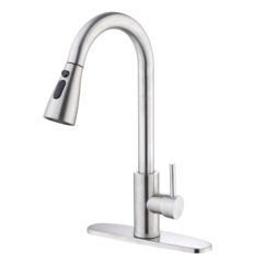 Grifo de cocina con rociador extraíble, níquel cepillado, grifo de fregadero de acero inoxidable de arco alto, monomando a prueba de fugas para casa rural, caravana, lavandería o bar, de 1 o 3 orificios, de grado comercial.