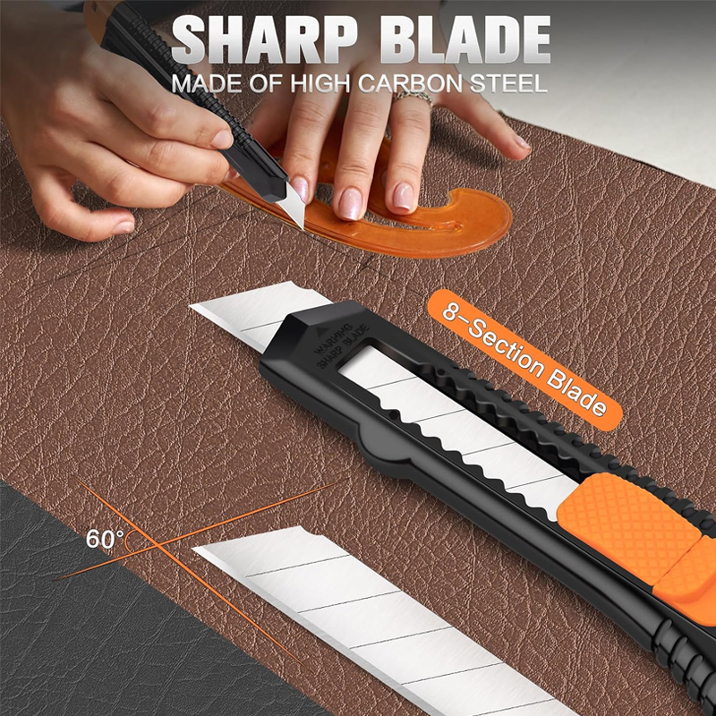 Cuchillo retráctil multiusos, paquete de 4 cortadores de cajas con hoja desprendible de 18 mm para papel, plástico y cartón. - Imagen 2