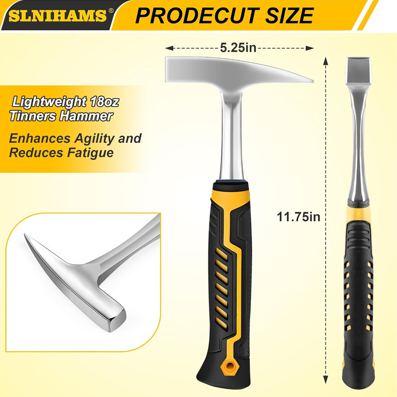 Martillo de hojalatero, martillo de hojalatero de 18 oz, herramientas para HVAC, martillo de hojalatero con construcción de acero forjado y empuñadura antichoque, martillos para hojalatero, martillo para soldar y cincelar. - Imagen 2