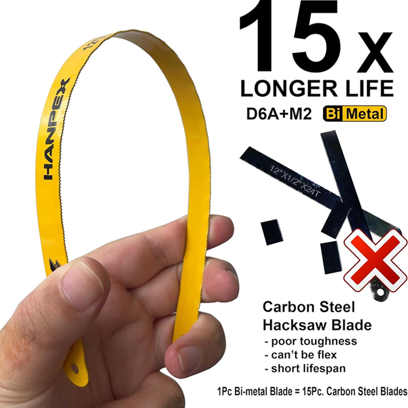 Sierra de mano de alta tensión de 12 pulgadas con hoja bimetálica de 24 dientes por pulgada, ideal para metal, madera, PVC y carpintería. - Imagen 3