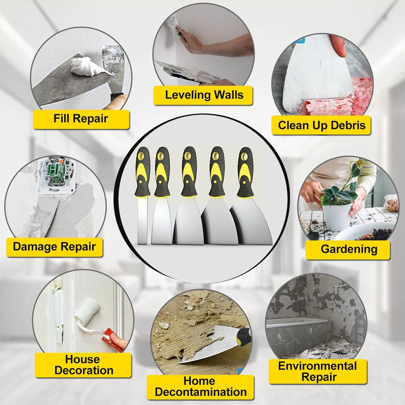 Juego de 5 espátulas para masilla (1, 2, 3, 4 y 5 pulgadas), raspador de pintura, herramienta para raspar, no se oxida, ideal para reparar paneles de yeso, quitar papel tapiz, barro y raspar yeso. - Imagen 2