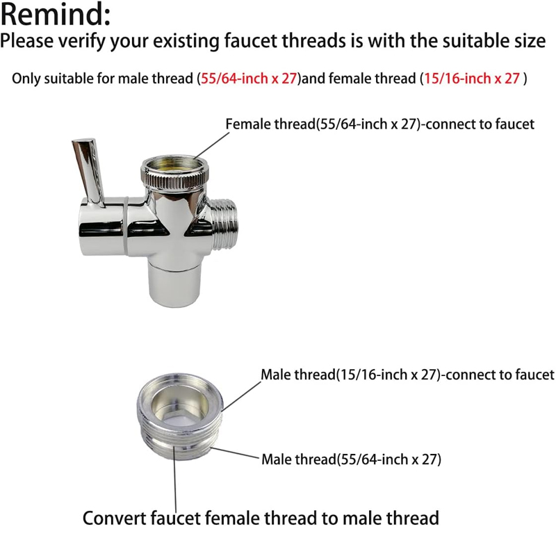 Válvula desviadora de grifo de latón con conexión rápida, para conectar desde el fregadero a la manguera de jardín o ducha, lavadora o lavavajillas, para baño o cocina (cromada) - Imagen 3