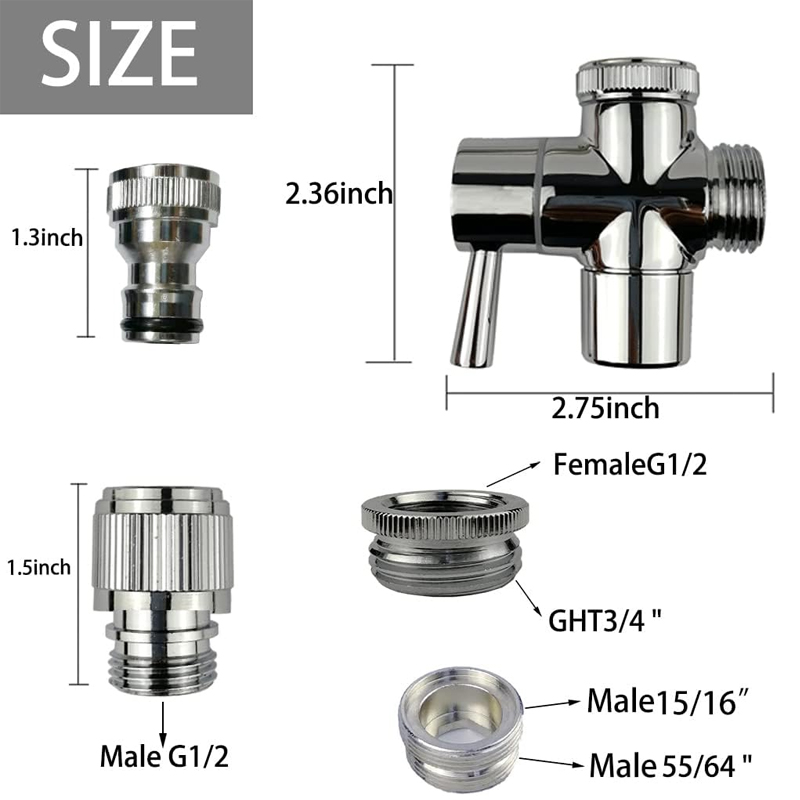 Válvula desviadora de grifo de latón con conexión rápida, para conectar desde el fregadero a la manguera de jardín o ducha, lavadora o lavavajillas, para baño o cocina (cromada) - Imagen 2