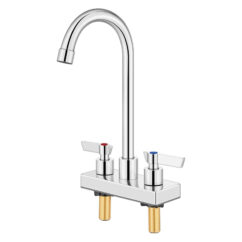 Grifo para fregadero de barra de 4 pulgadas, montaje en cubierta central, grifo de fregadero de preparación de 2 orificios, manijas dobles, uso comercial, lavandería, cocina, cromo pulido