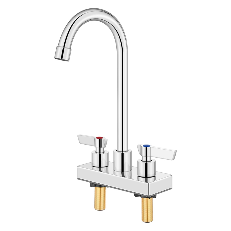Grifo para fregadero de barra de 4 pulgadas, montaje en cubierta central, grifo de fregadero de preparación de 2 orificios, manijas dobles, uso comercial, lavandería, cocina, cromo pulido