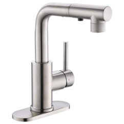 Grifos de cocina con rociador extraíble, grifos para lavabo de baño, grifo de preparación para minibar, grifo monomando de 3 orificios para cocina, grifo de uso general estilo granja, para lavandería al aire libre, níquel cepillado