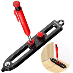 Herramienta de trazado multifunción, marcador de líneas para carpintería DIY, brújula de carpintería portátil de aleación de aluminio, calibre de marcado circular en pulgadas, lápices de carpintero de agujeros profundos, 6 recargas.