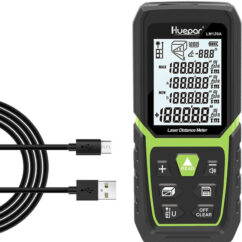 Medidor de distancia láser Huepar de 110 m con batería de iones de litio y sensor de ángulo eléctrico, pantalla LCD retroiluminada, medidor láser en pulgadas y pies con alta precisión, modos de medición múltiple: pitagórico, distancia, área y volumen.