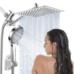 Cabezal de ducha de lluvia de 8" con rociador de mano, brazo de extensión ajustable en ángulo de 11", regulador de flujo y sistema de ducha, cabezal de ducha de lluvia de alta presión para baño, cromado.